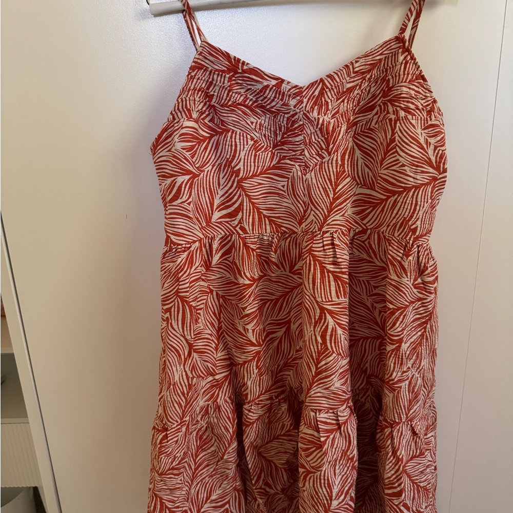 Orange and White Leaf Print Dress
